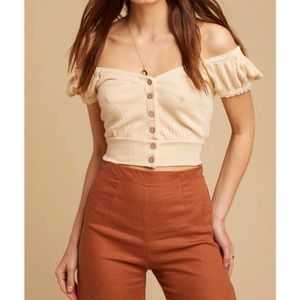 Free People We the Free Brighter Days Puff Sleeve Cropped Top